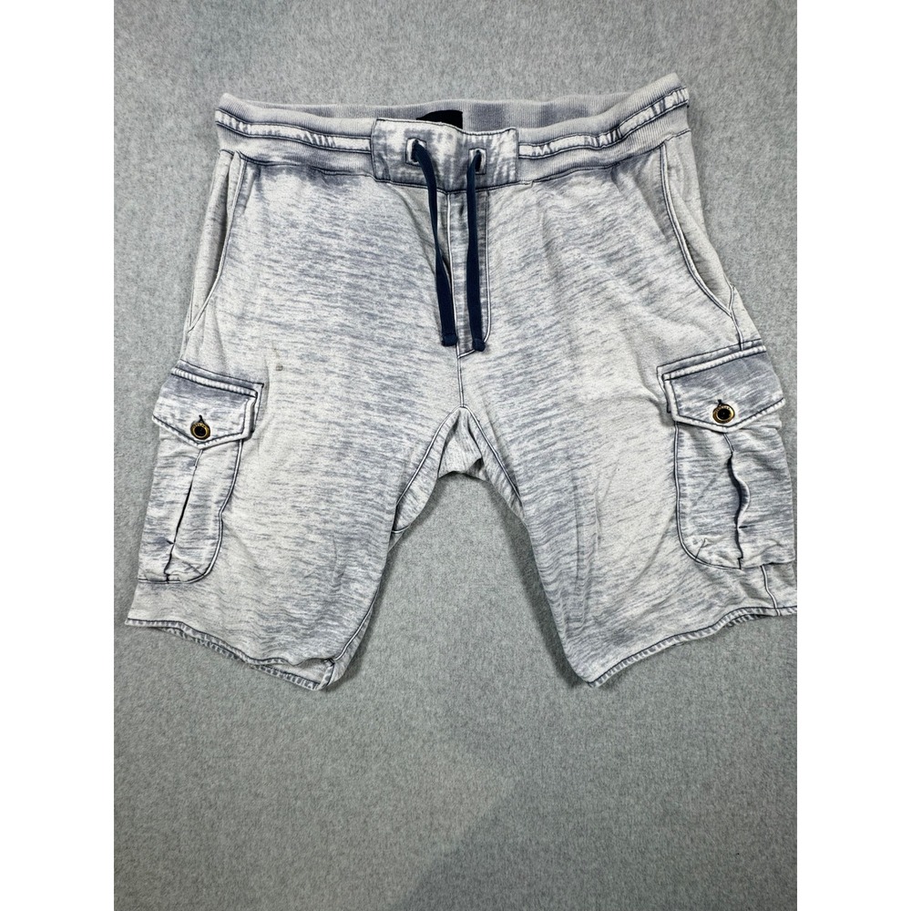 Jetlag Mens XXL Cargo Sweat Shorts Light Blue Acid Wash Drawstring Knit Lounge